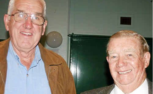 Retired Warwick Ambulance officer John Brady with Bob Keogh at the QABT reunion dinner on Saturday night. Retired Warwick Ambulance officer John Brady with Bob Keogh at the QABT reunion dinner on Saturday night.